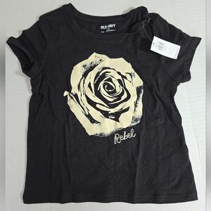 Rose T-Shirt XS 5 Kids Black Tee with Cream Rose Design Rebel Old Navy Selena
